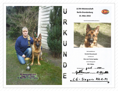 Cleo und Dani als Siegerin beim RH1-Fläche B/BB am 15.03.2015 Cleo und Dani als Siegerin beim RH1-Fläche B/BB am 15.03.2015